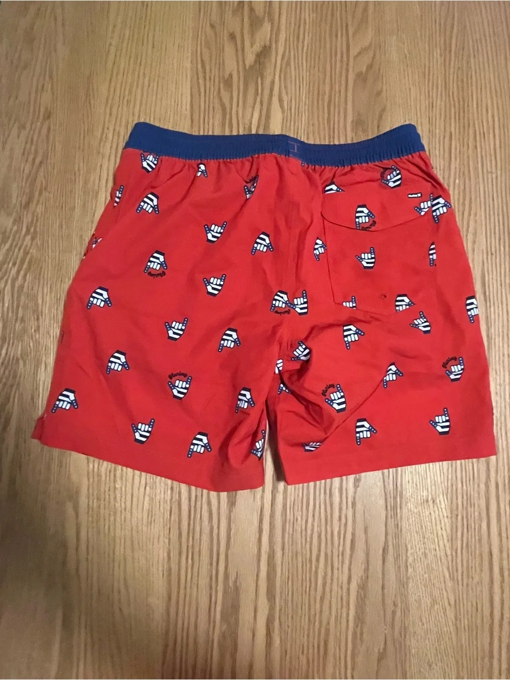 HURLEY BBQ Stay Fly Red American Flag Patriot Hang-Loose Volley Swim Shorts M